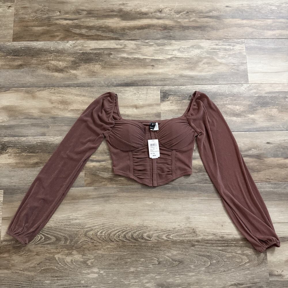 Windsor Glitter Corset Top Dusty Mauve – Size Small NWT Long Sleeve Blouse